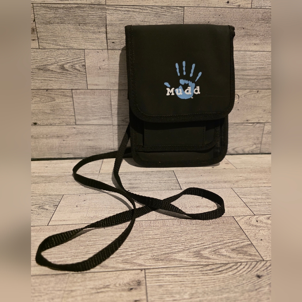 Mudd Black Crossbody Pouch With Light Blue Handprint Logo
